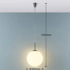 Lindby hanglamp Marike, Ø 30 cm, wit, glas, globe, E27