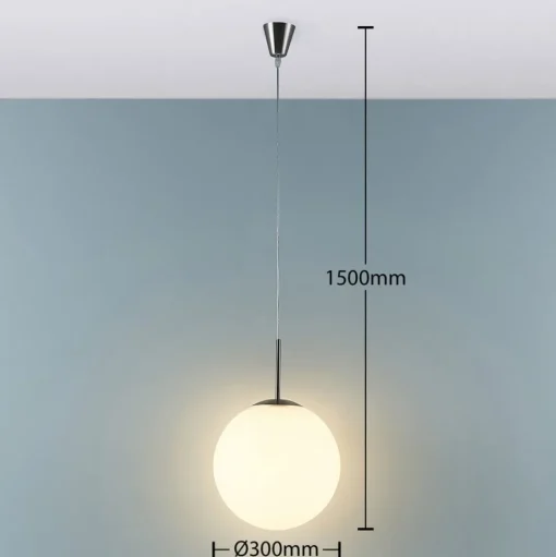 Lindby hanglamp Marike, Ø 30 cm, wit, glas, globe, E27