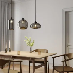 Lindby hanglamp Marla, 3-lamps, glas, rookgrijs, 102cm