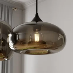 Lindby hanglamp Marla, 3-lamps, glas, rookgrijs, 102cm