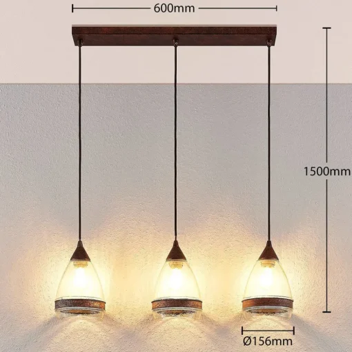 Lindby hanglamp Millina, 70 cm, roestbruin, 3-lamps.