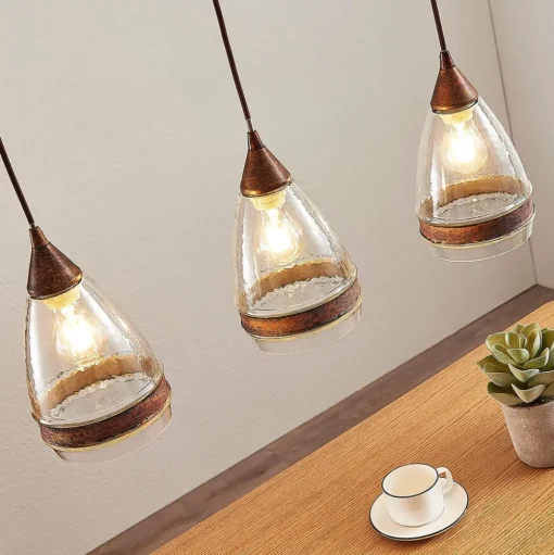 Lindby hanglamp Millina, 70 cm, roestbruin, 3-lamps.