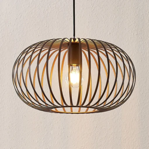 Lindby hanglamp Nahele, bruin, metaal, Ø 40 cm, E27