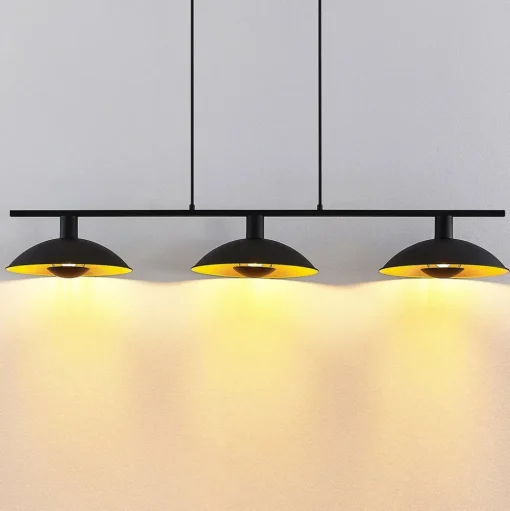 Lindby hanglamp Narisara, 118cm, E14, 3-lamps, zwart-goud