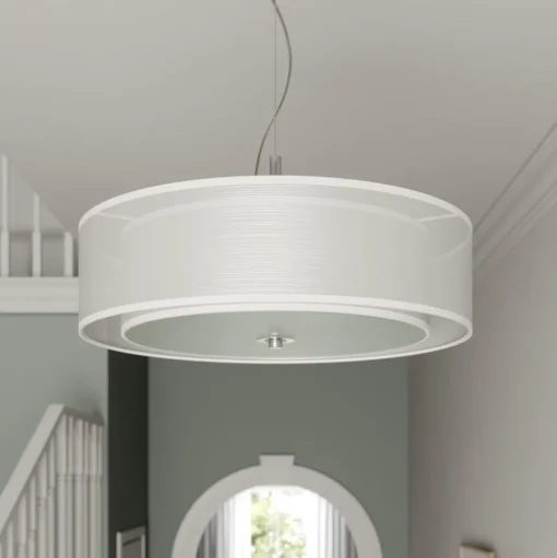 Lindby hanglamp Pikka, wit, textiel, Ø 50 cm, E27