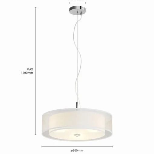 Lindby hanglamp Pikka, wit, textiel, Ø 50 cm, E27