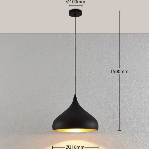 Lindby hanglamp Ritana, set van 2, zwart-goud, metaal, E27
