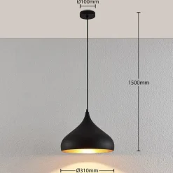 Lindby hanglamp Ritana, zwart-goud, metaal, Ø 31cm, E27