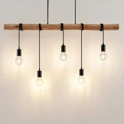 Lindby hanglamp Rom, 5-lamps, hout, touw, zwart, 116 cm