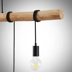 Lindby hanglamp Rom, 5-lamps, hout, touw, zwart, 116 cm