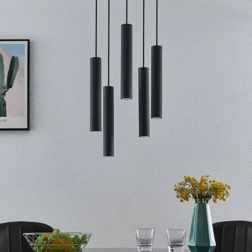 Lindby hanglamp Sanad, Ø 40 cm, 5-lamps, zwart, GU10
