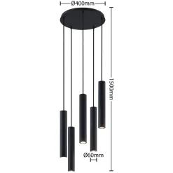 Lindby hanglamp Sanad, Ø 40 cm, 5-lamps, zwart, GU10