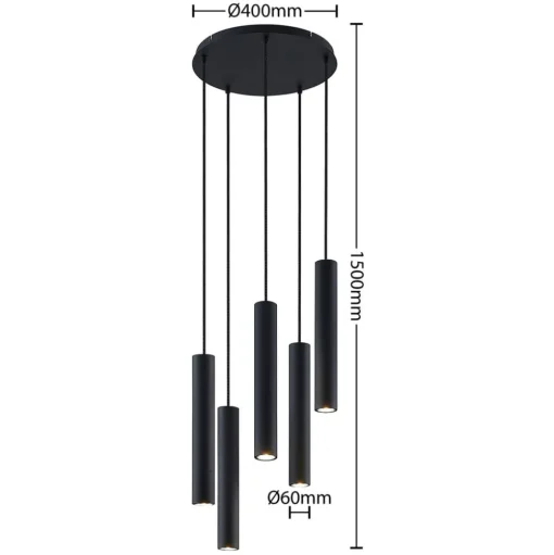 Lindby hanglamp Sanad, Ø 40 cm, 5-lamps, zwart, GU10