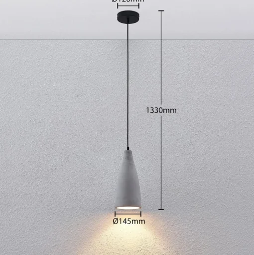 Lindby hanglamp Sanne, grijs, beton, Ø 15 cm, E27