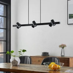 Lindby hanglamp Savoli, 116 cm, zwart, 6-lamps, staal