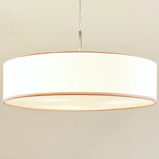 Lindby hanglamp Sebatin, Ø 50 cm, wit, stof, E27