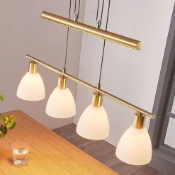 Lindby hanglamp Simeon, messingkleurig, glas, 73 cm, E14