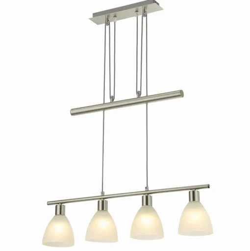 Lindby hanglamp Simeon, nikkelkleurig, glas, 73 cm, E14