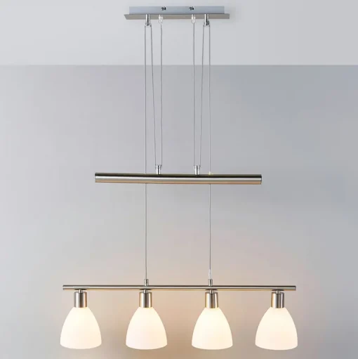 Lindby hanglamp Simeon, nikkelkleurig, glas, 73 cm, E14