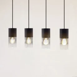 Lindby hanglamp Svante, 4-lamps, zwart, glas, 85 cm