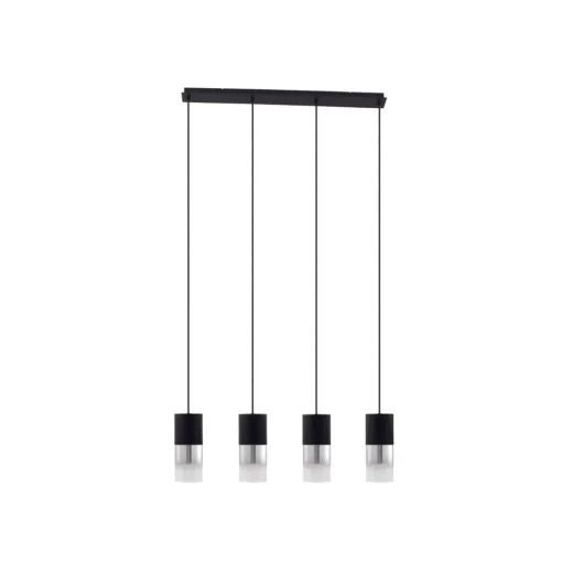 Lindby hanglamp Svante, 4-lamps, zwart, glas, 85 cm