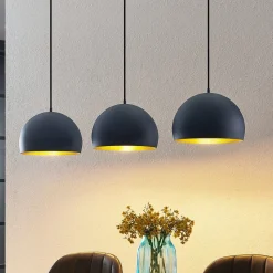 Lindby hanglamp Tarjei, lengte 120cm, zwart/goud, metaal