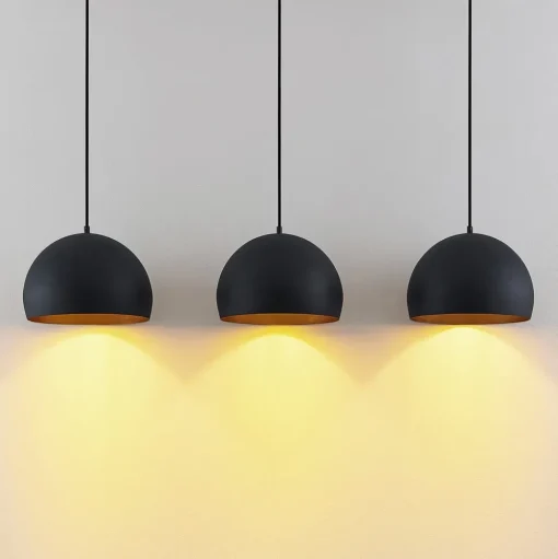 Lindby hanglamp Tarjei, lengte 120cm, zwart/goud, metaal