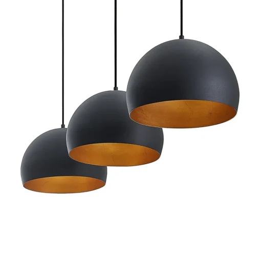 Lindby hanglamp Tarjei, lengte 120cm, zwart/goud, metaal