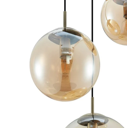 Lindby hanglamp Teeja, amber, 3-lamps, Ø52cm, glas, E27
