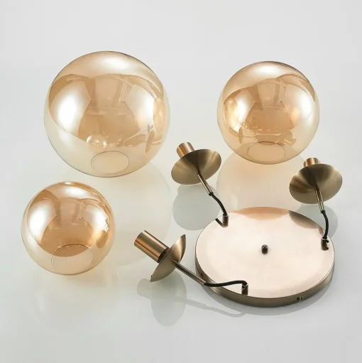 Lindby hanglamp Teeja, amber, 3-lamps, Ø52cm, glas, E27