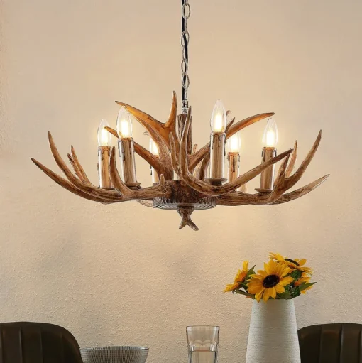 Lindby hanglamp Tejask, Ø 70 cm, 6-lamps, gewei, E14