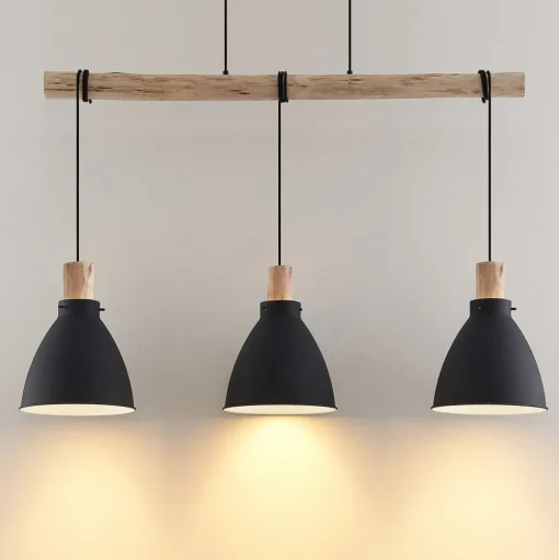 Lindby hanglamp Trebale, E27, Ø 28 cm, 3-lamps, hout