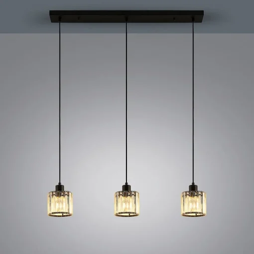 Lindby hanglamp Vella, transparant, glas, 83cm, 3-lamps.