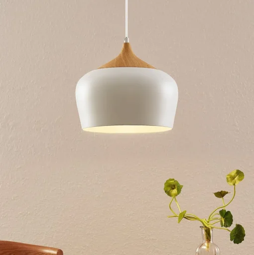 Lindby hanglamp Vilsera, wit, metaal/hout, 26 cm, E27