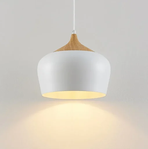 Lindby hanglamp Vilsera, wit, metaal/hout, 26 cm, E27