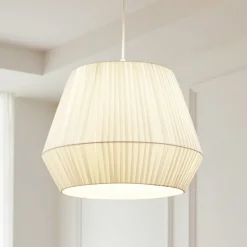 Lindby hanglamp Vitore, Ø 40 cm, textiel, wit