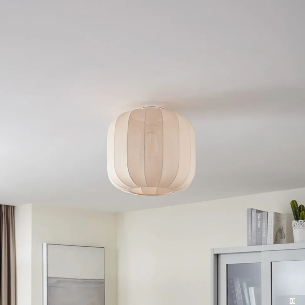 Lindby Helin plafondlamp, beige, stof, Ø 35 cm