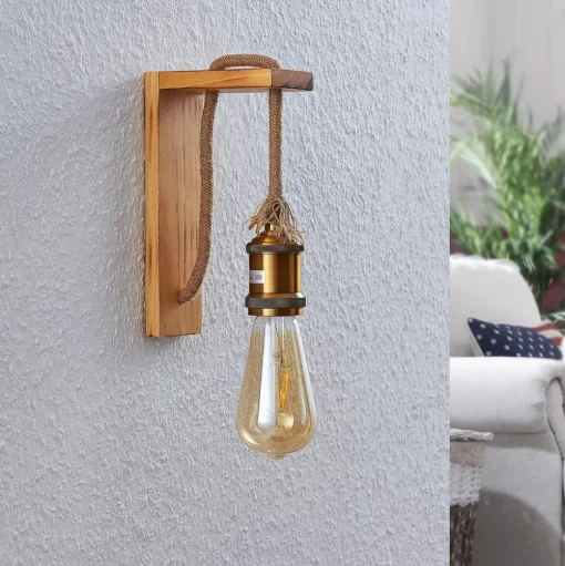 Lindby Helou houten wandlamp met zichtbare fitting