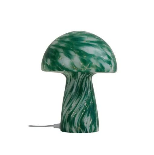 Lindby Hubi tafellamp, groen, glas, Ø 22 cm, paddestoelvorm