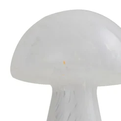 Lindby Hubi tafellamp, wit, glas, Ø 22 cm, paddestoelvorm