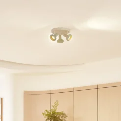 Lindby Huby plafondspot, 3-lamps, crème/lichtgroen, ijzer