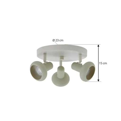 Lindby Huby plafondspot, 3-lamps, crème/lichtgroen, ijzer