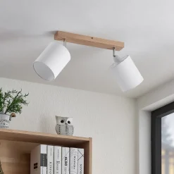 Lindby Imarin plafondspot, 2-lamps, eiken/wit