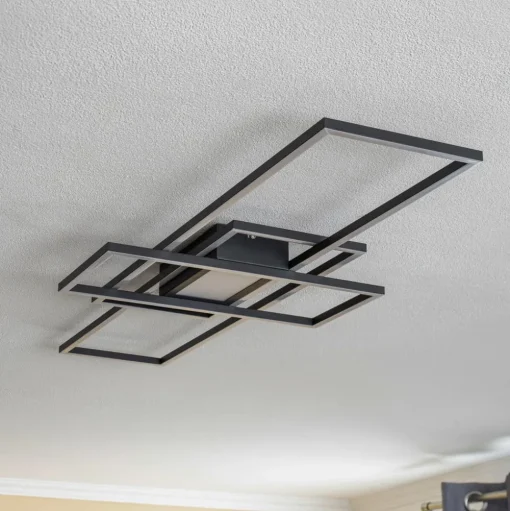 Lindby Ismera plafondlamp 3 frames, antraciet