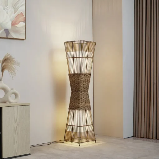 Lindby Jacinto vloerlamp, bamboe, hennep, hoogte 130 cm