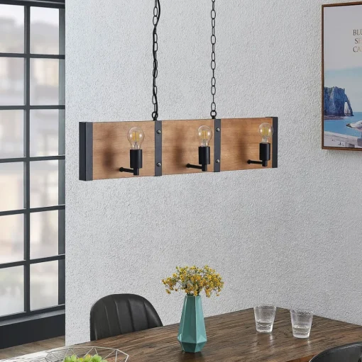 Lindby Kamilja hanglamp voor de eetkamer, hout