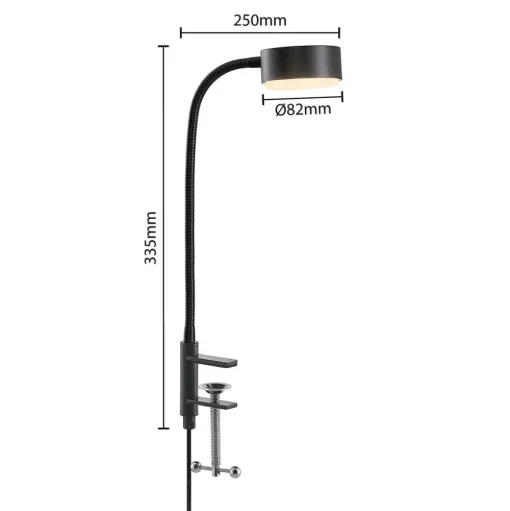 Lindby Kaylou klemlamp, zwart, flexibele arm, aluminium