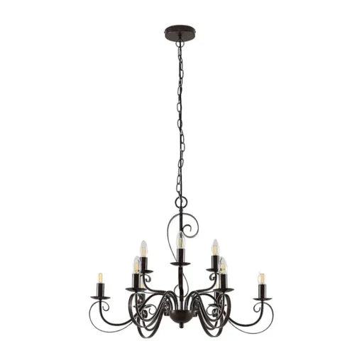 Lindby kroonluchter Caleb, 9-lamps, roestkleurig, metaal, E14