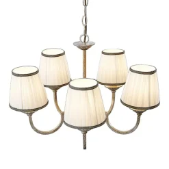 Lindby kroonluchter Lumiel, 5-lichts, crème/messing, textiel