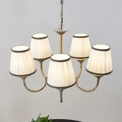 Lindby kroonluchter Lumiel, 5-lichts, crème/messing, textiel